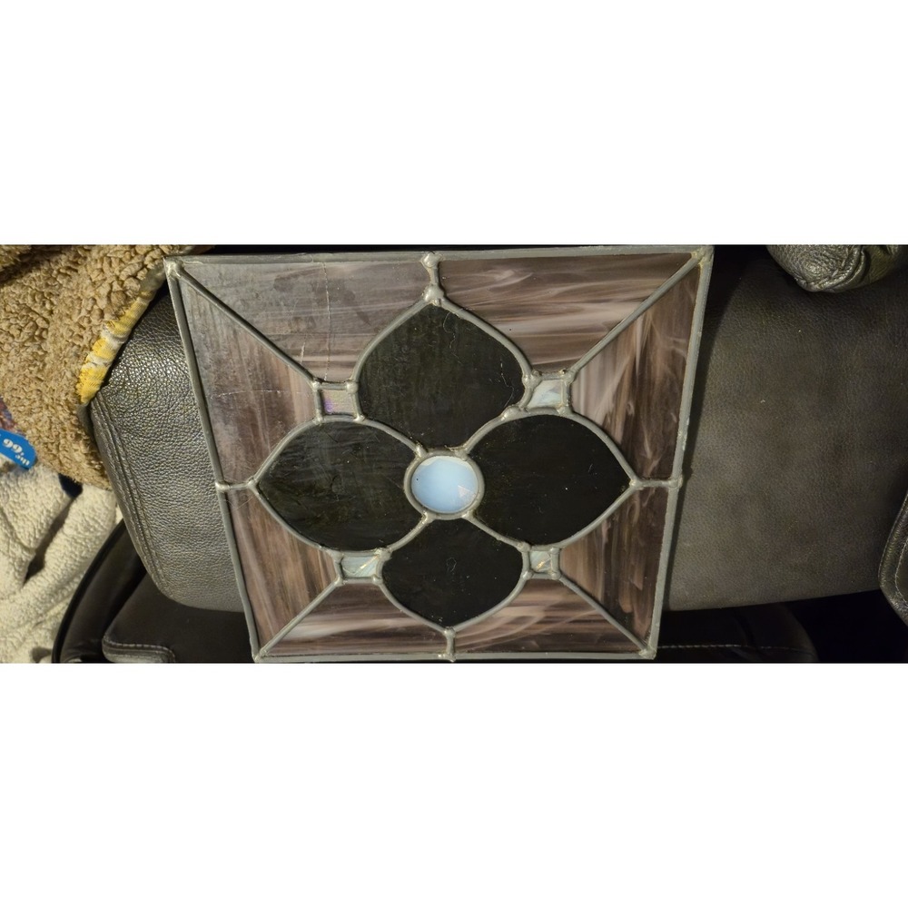 Vintage Stained Glass‎ Panel  Brown Swirl Art Glass Window Decor READ